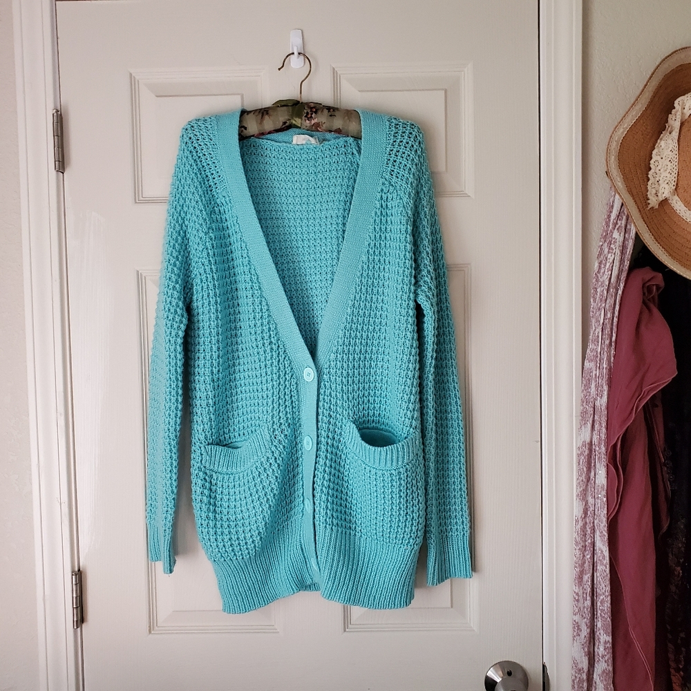 Mint Blue Button Cardigan W/ Pockets Size L
